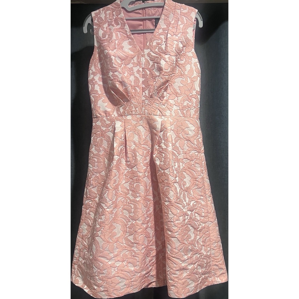 Adrianna Papell Pink Jacquard Floral Fit & Flare Dress V-Neck Sleeveless Size 6